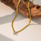 Gold Water Drop Stone Necklace 304 Stainless Steel Teardrop-shaped Necklace With Diamonds