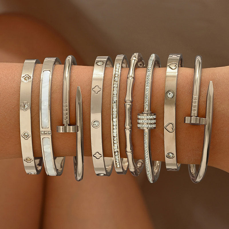 Bracelet 4# Titanium Steel Round Bracelet With Diamonds