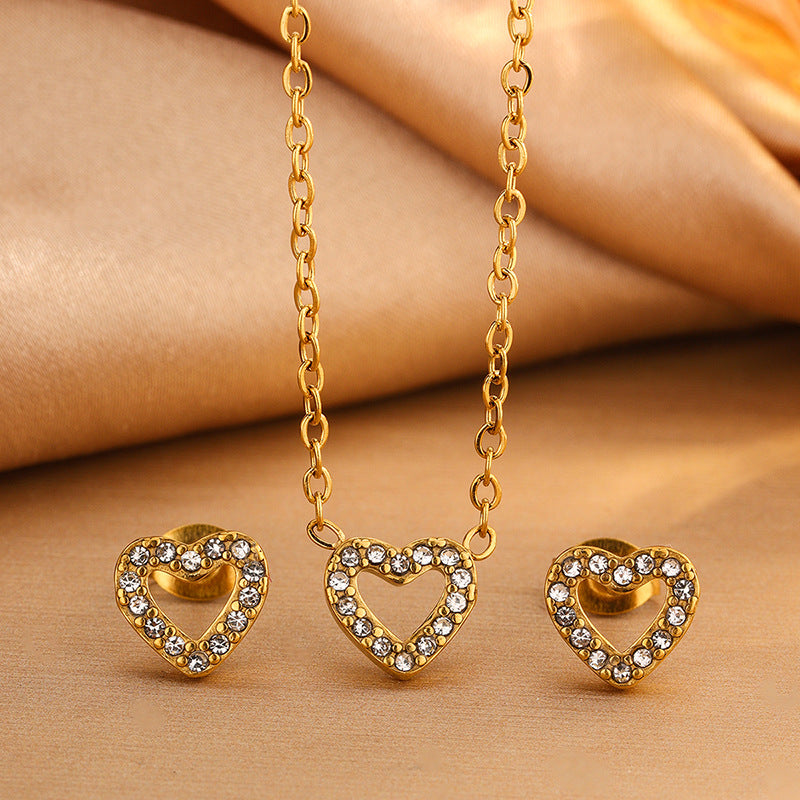 Heart Zircon Necklace Stainless Steel Diamond Heart Necklace