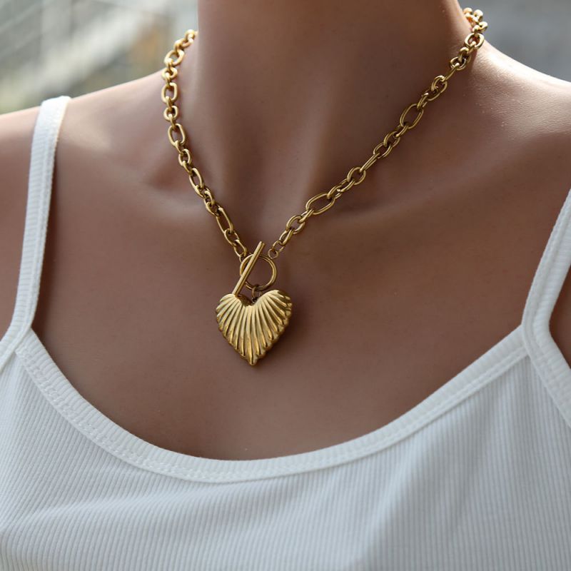 Ot Buckle Hollow Heart 304 Stainless Steel Ot Buckle Hollow Heart Necklace