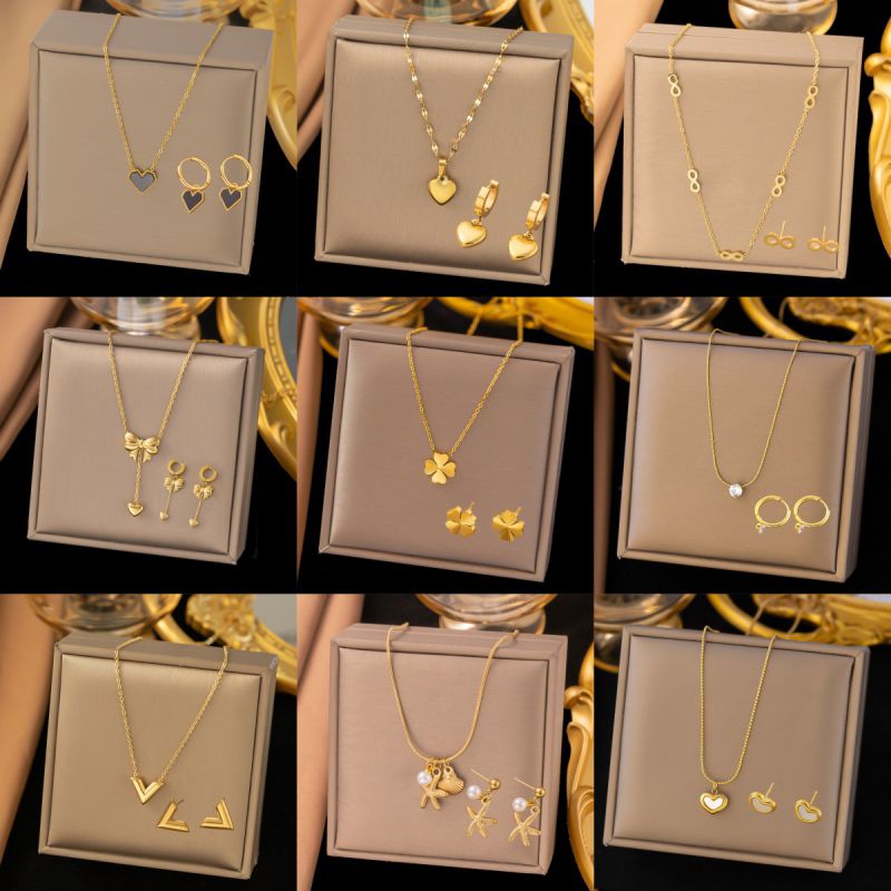 Set 34# Titanium Steel Butterfly Necklace Earring Set