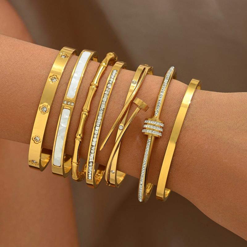 Bracelet 2# Titanium Steel Round Bracelet With Diamonds