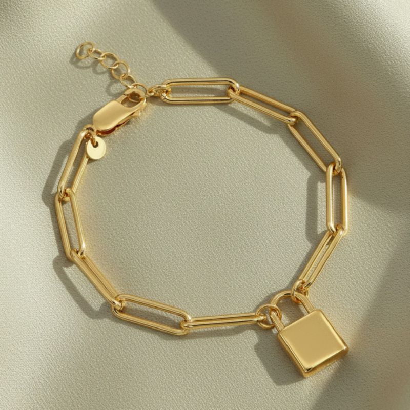 Small Lock Paper Clip Bracelet Silver Stainless Steel Lock Bracelet