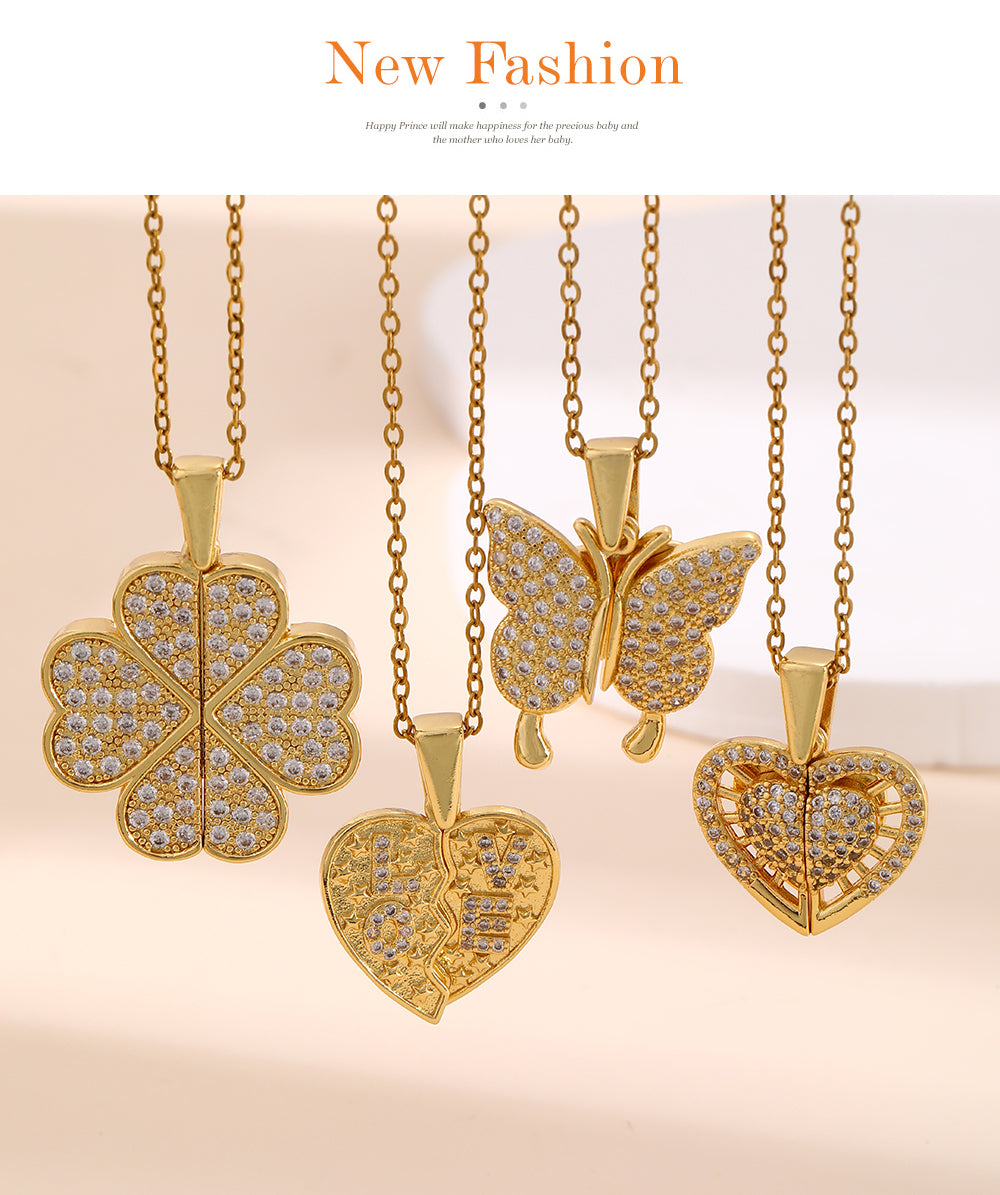 Gold 4 Titanium Steel Inlaid Zirconium Butterfly Necklace (openable)