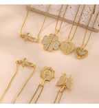 Gold 4 Titanium Steel Inlaid Zirconium Butterfly Necklace (openable)