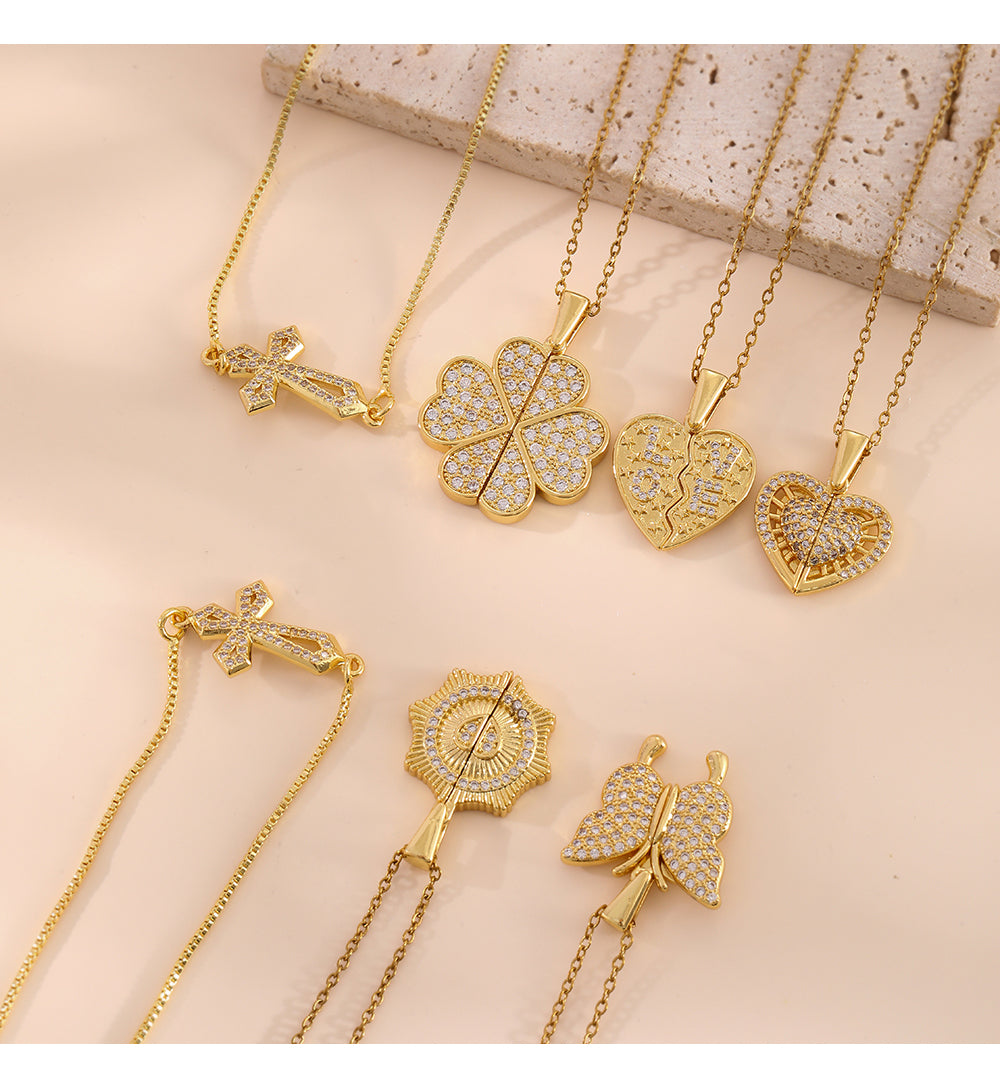 Gold 4 Titanium Steel Inlaid Zirconium Butterfly Necklace (openable)