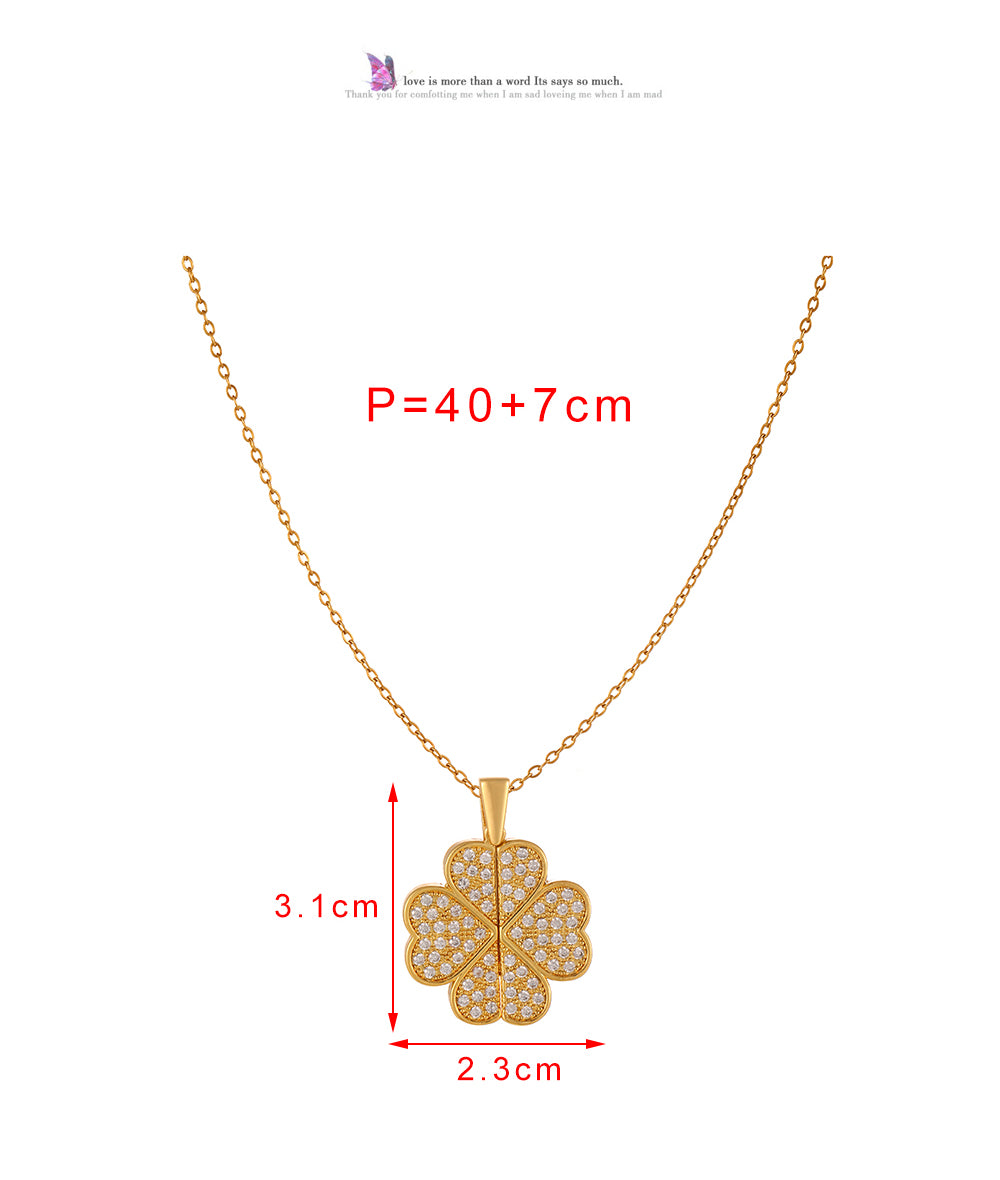 Gold 4 Titanium Steel Inlaid Zirconium Butterfly Necklace (openable)
