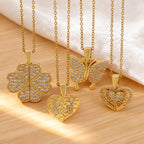 Gold 4 Titanium Steel Inlaid Zirconium Butterfly Necklace (openable)