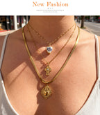 Gold 1 Titanium Steel Pattern Heart Snake Bone Chain Necklace