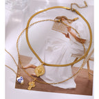 Gold 1 Titanium Steel Pattern Heart Snake Bone Chain Necklace