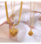 Gold 1 Titanium Steel Sawtooth Heart Snake Bone Chain Necklace