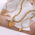 Gold 1 Titanium Steel Sawtooth Heart Snake Bone Chain Necklace