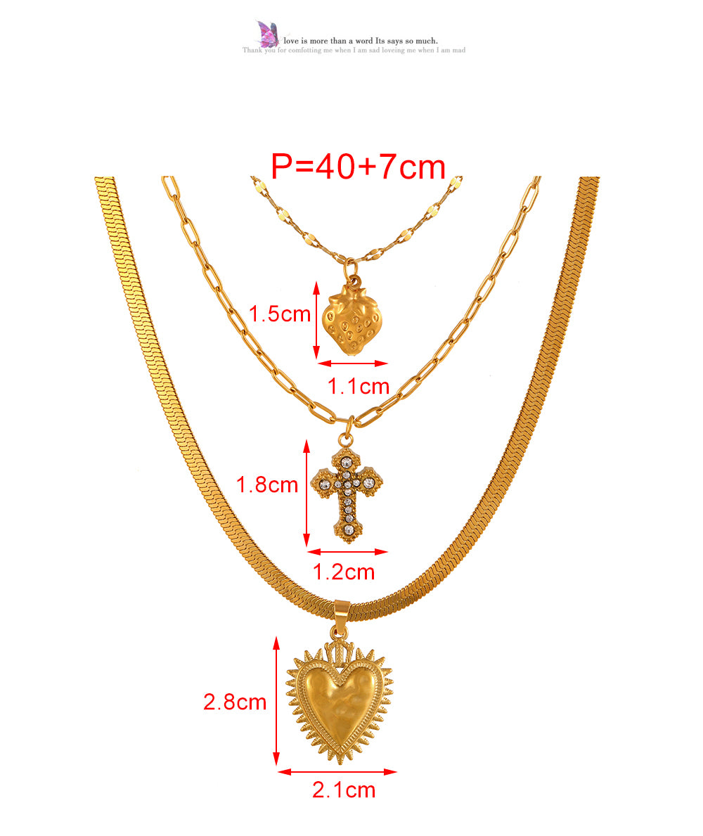 Gold 1 Titanium Steel Sawtooth Heart Snake Bone Chain Necklace