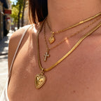 Gold 1 Titanium Steel Sawtooth Heart Snake Bone Chain Necklace