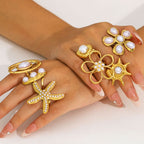 Ring 3# Stainless Steel Pearl Flower Ring