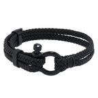 Black Leather Braided Horseshoe Buckle Men's Bracelet
