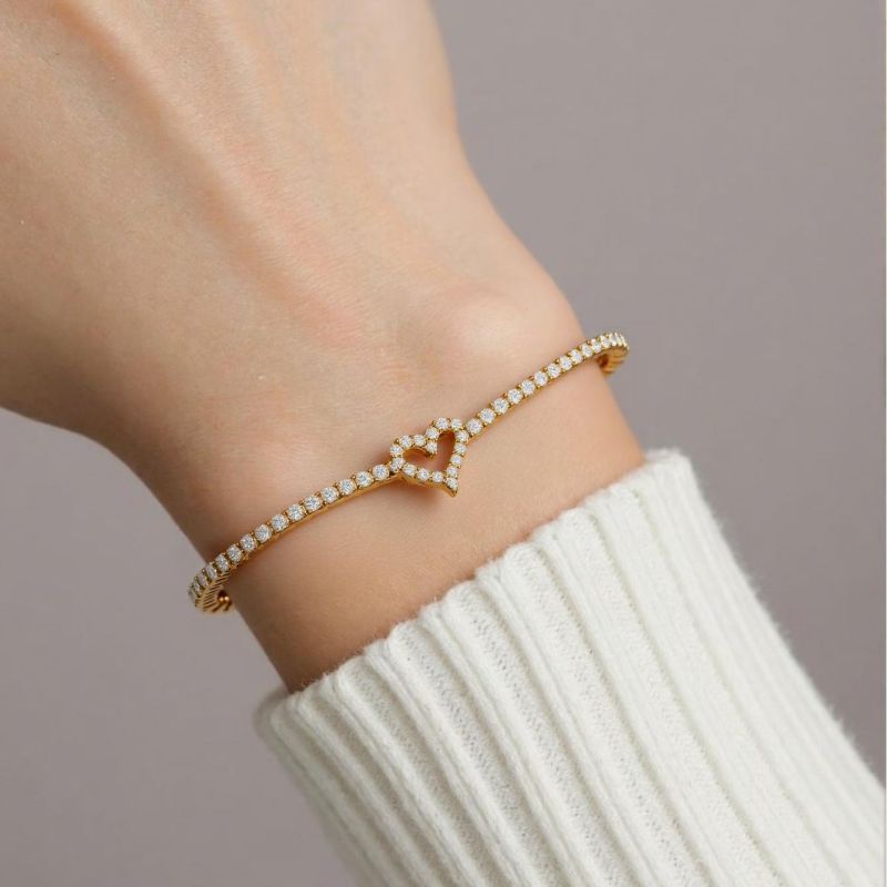 Bracelet 1# Stainless Steel Diamond Heart Bracelet