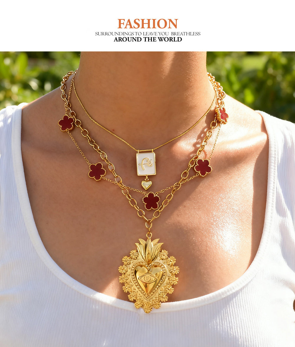 Gold 1 Titanium Steel Irregular Heart Eye Necklace