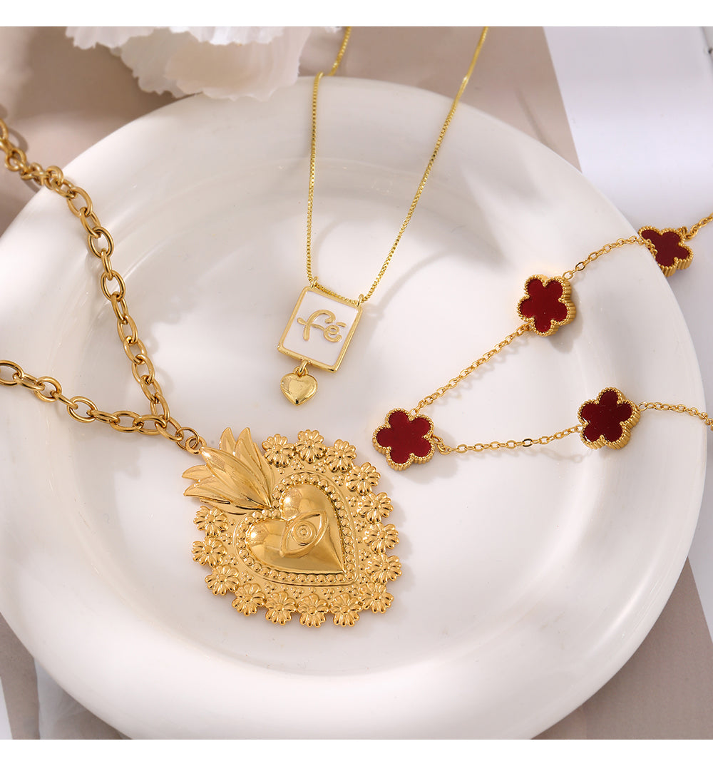 Gold 1 Titanium Steel Irregular Heart Eye Necklace