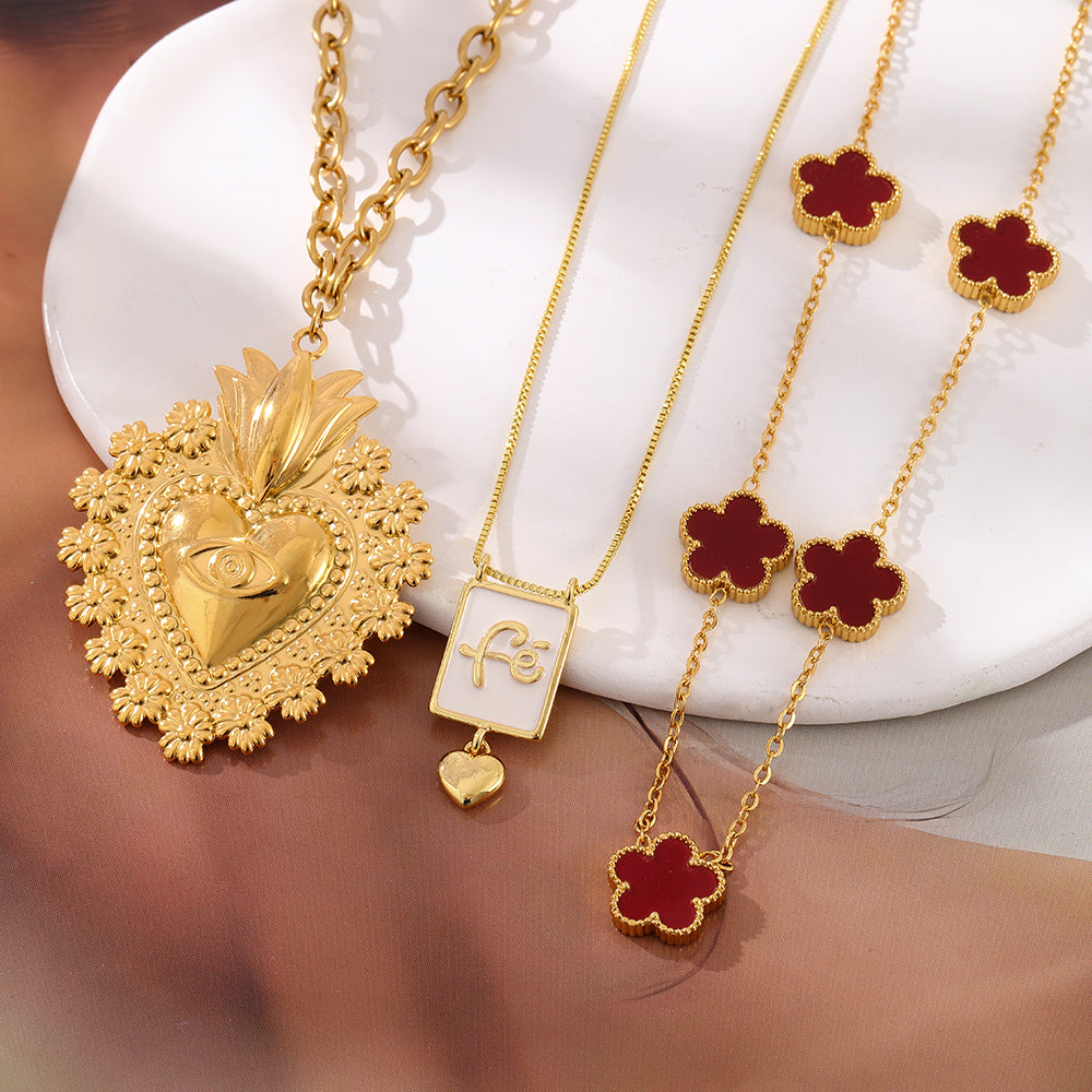 Gold 1 Titanium Steel Irregular Heart Eye Necklace