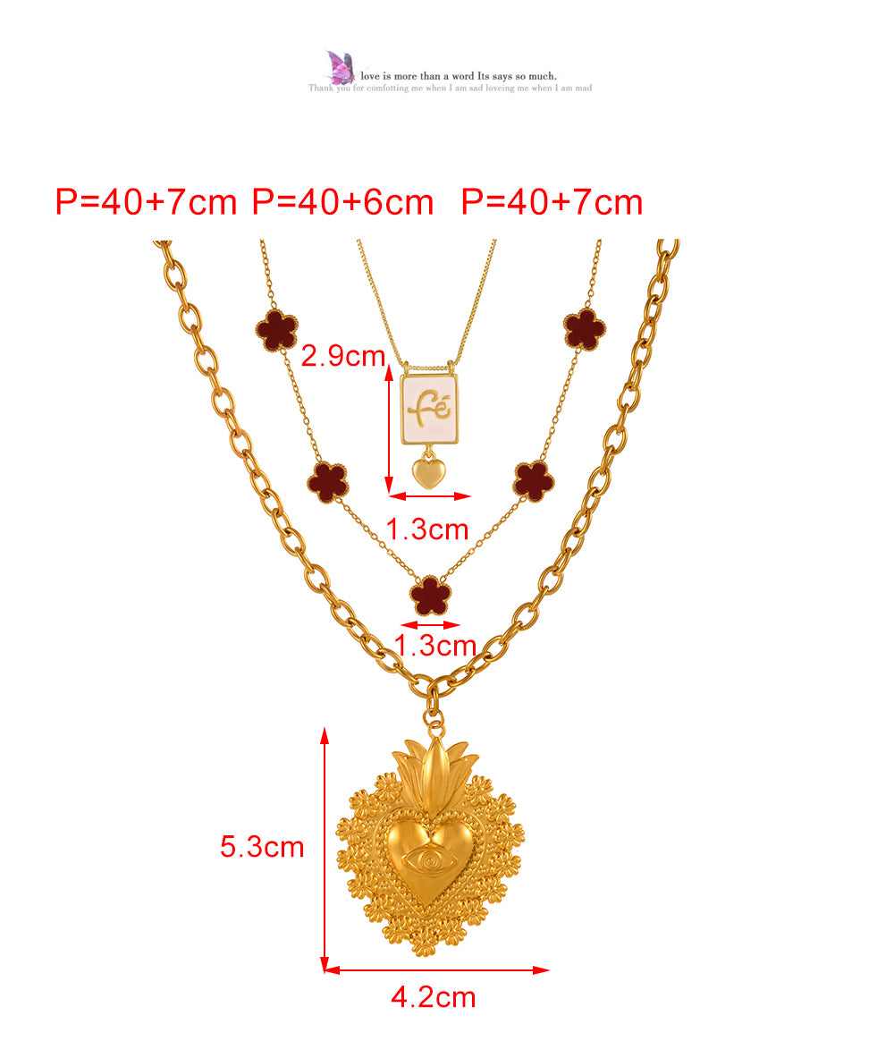 Gold 1 Titanium Steel Irregular Heart Eye Necklace