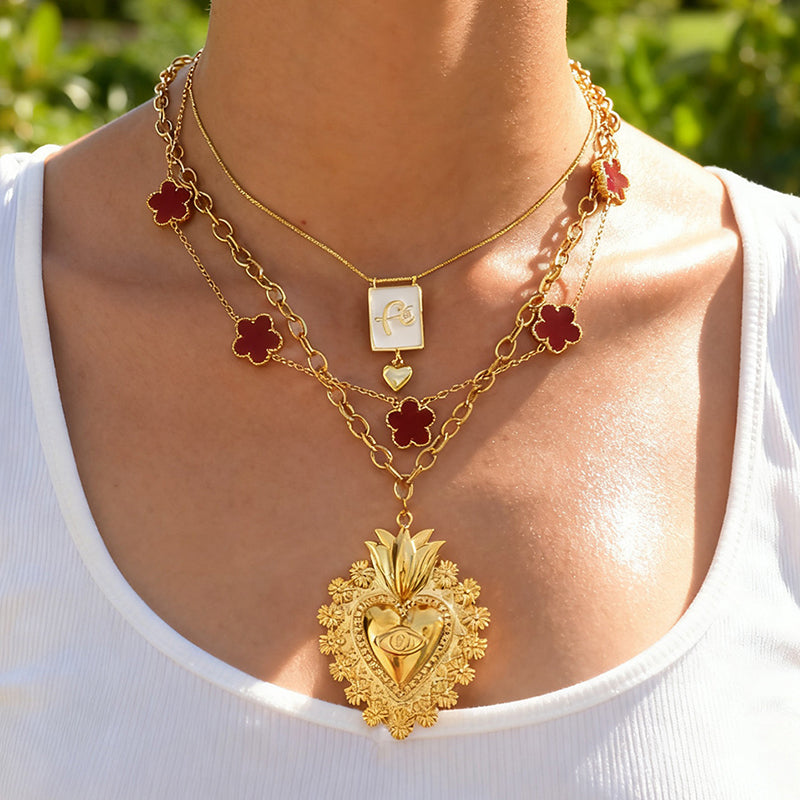 Gold 1 Titanium Steel Irregular Heart Eye Necklace