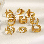 Star And Moon Open Ring-gold Stainless Steel Star And Moon Ring