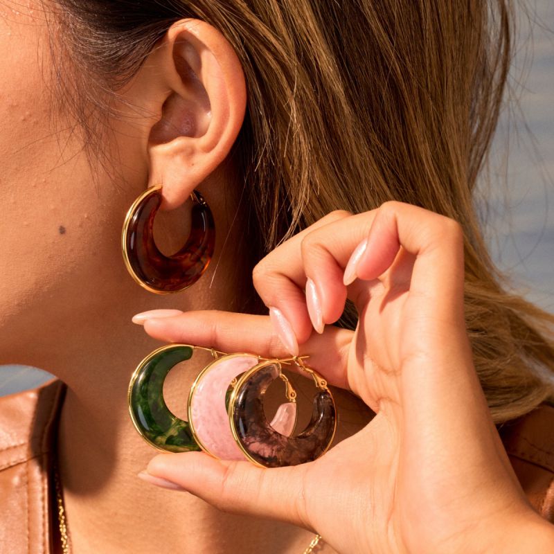 4 Brown Earrings Stainless Steel Round Earrings