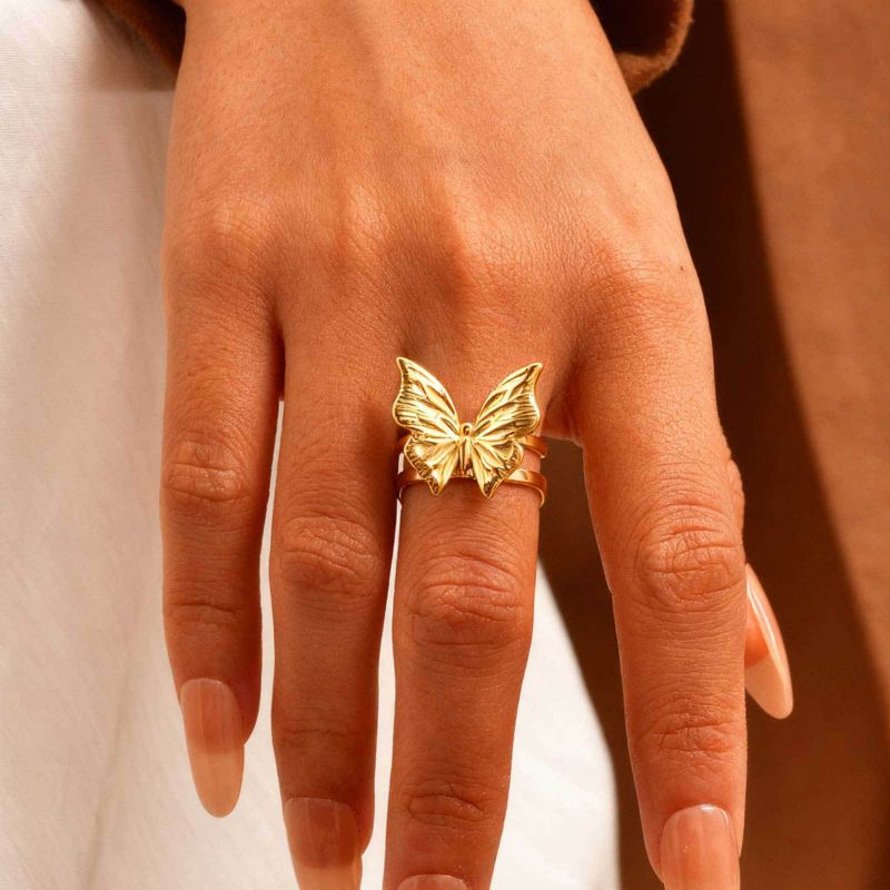 Gold Stainless Steel Butterfly Open Ring
