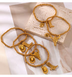 Gold 3 Titanium Steel Western Cowboy Series Beaded Bracelet
