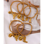 Gold 3 Titanium Steel Western Cowboy Series Beaded Bracelet