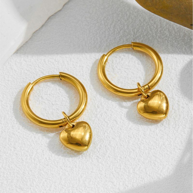 Gold Heart Earrings Titanium Steel Heart-shaped Earrings