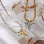 Gold And Silver 2 Titanium Steel Openwork Bull's Head Snake Bone Chain Necklace