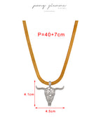 Gold And Silver 1 Titanium Steel Openwork Bull's Head Snake Bone Chain Necklace