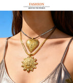Gold 1 Titanium Steel Sun Face Snake Bone Chain Necklace