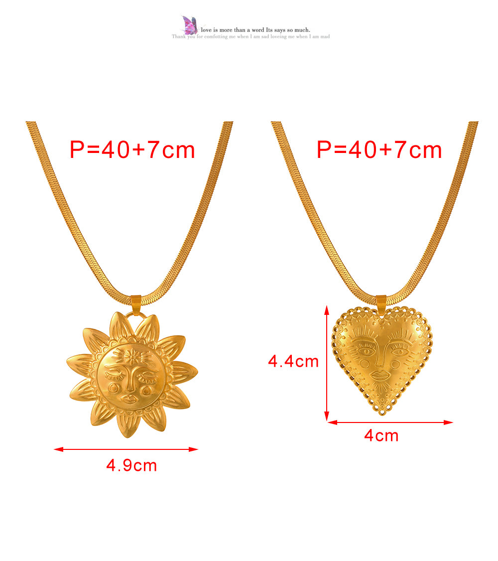 Gold 1 Titanium Steel Sun Face Snake Bone Chain Necklace