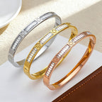 Gold Four-leaf Clover Bangle With Diamonds Stainless Steel Diamond-encrusted Four-leaf Clover Bracelet