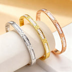 Gold Four-leaf Clover Bangle With Diamonds Stainless Steel Diamond-encrusted Four-leaf Clover Bracelet