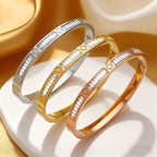 Gold Four-leaf Clover Bangle With Diamonds Stainless Steel Diamond-encrusted Four-leaf Clover Bracelet