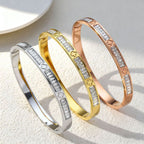 Gold Four-leaf Clover Bangle With Diamonds Stainless Steel Diamond-encrusted Four-leaf Clover Bracelet