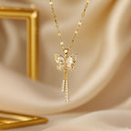 Gold Full Diamond Butterfly Tassel O-shaped Necklace Stainless Steel Diamond-encrusted Butterfly Necklace