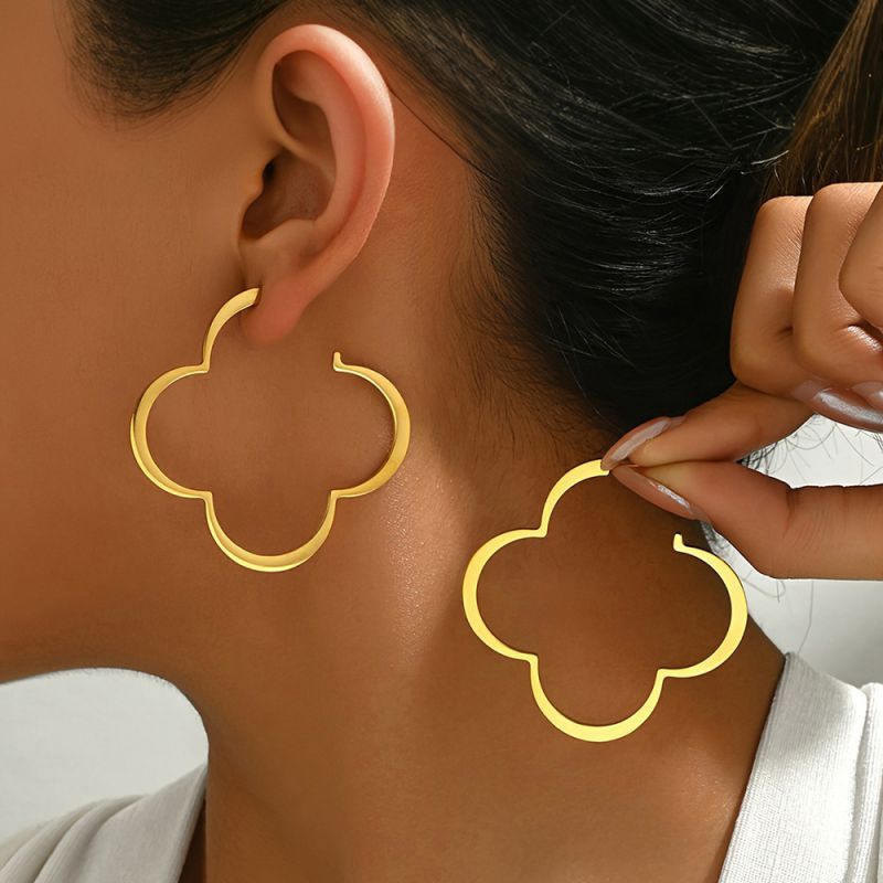 Silver Stainless Steel Four-leaf Clover Earrings