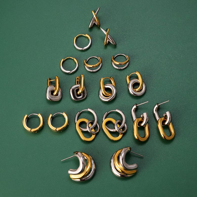 Earring #5 Stainless Steel Two-tone Irregular Shaped Earrings