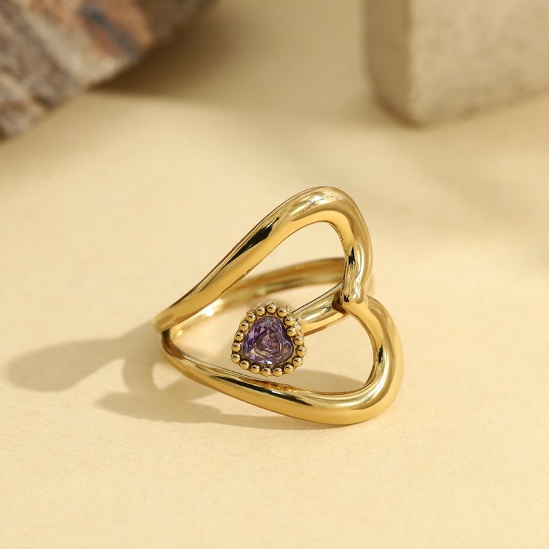 Gold 1 304 Stainless Steel Diamond Heart Ring