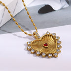 Carved Heart Necklace - Gold Stainless Steel Diamond-encrusted Heart Necklace