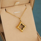 Gold Stainless Steel Openwork Four-leaf Clover Necklace