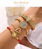 Gold 5 Titanium Steel Heart-shaped Bracelet Inlaid With Zirconium
