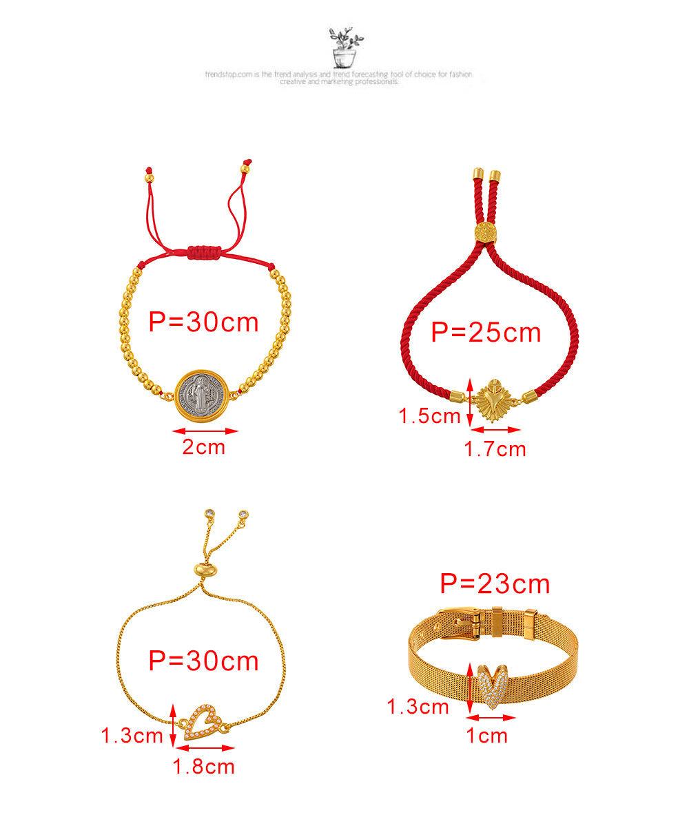 Gold 5 Titanium Steel Heart-shaped Bracelet Inlaid With Zirconium