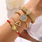 Gold 5 Titanium Steel Heart-shaped Bracelet Inlaid With Zirconium