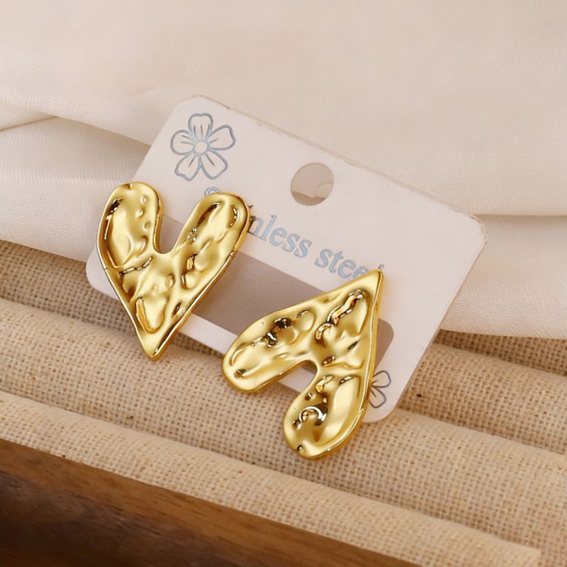 Gold Style 4 Stainless Steel Heart-shaped Earrings